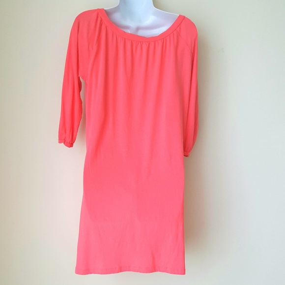 Dress Pima Cotton Coral 3/4 Sleeve Pullover Scoop Neck Size Small - Picture 3 of 8